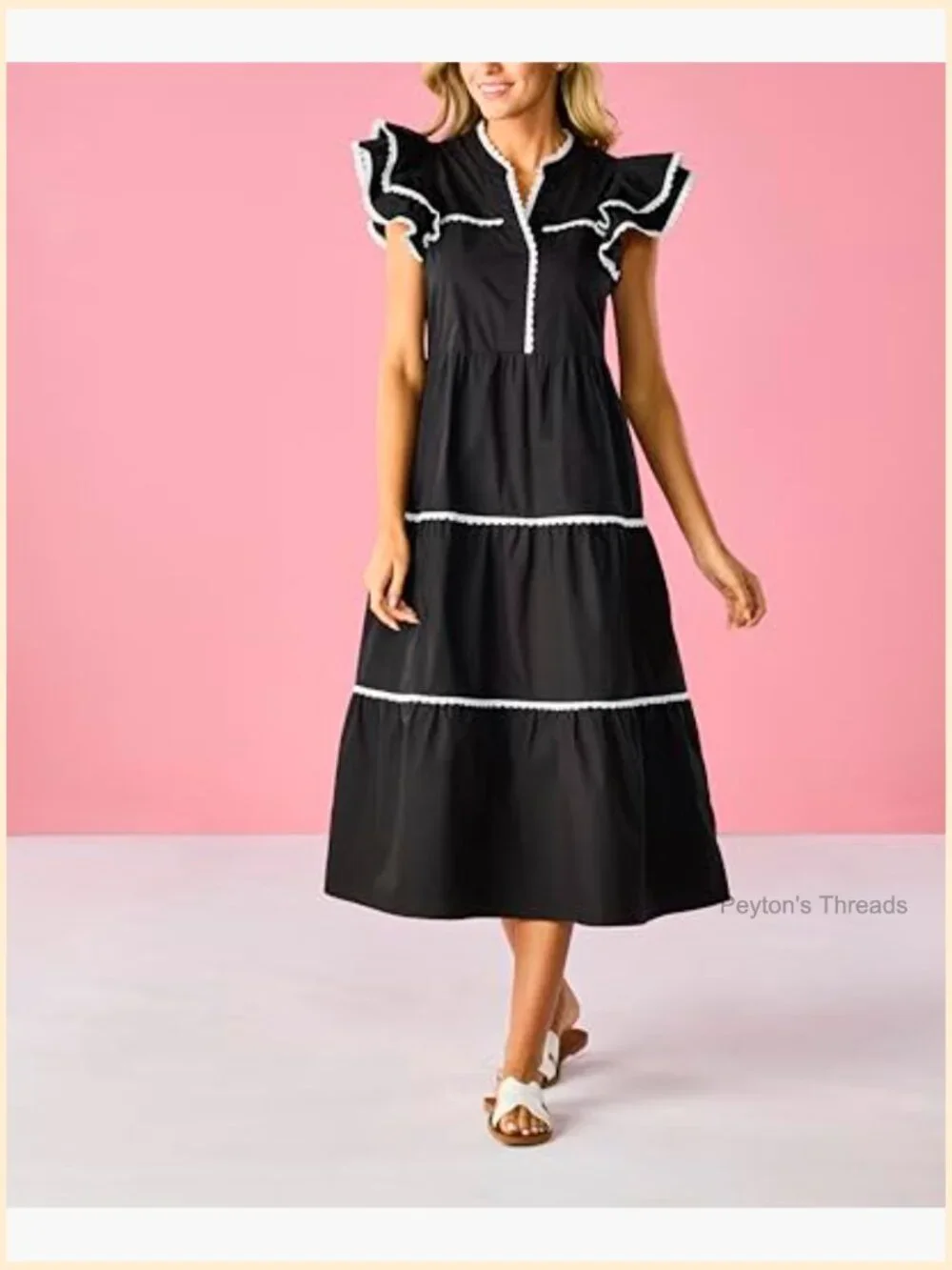 Cotton Poplin Midi Dress with Scalloped Trim - Picture 4 of 5